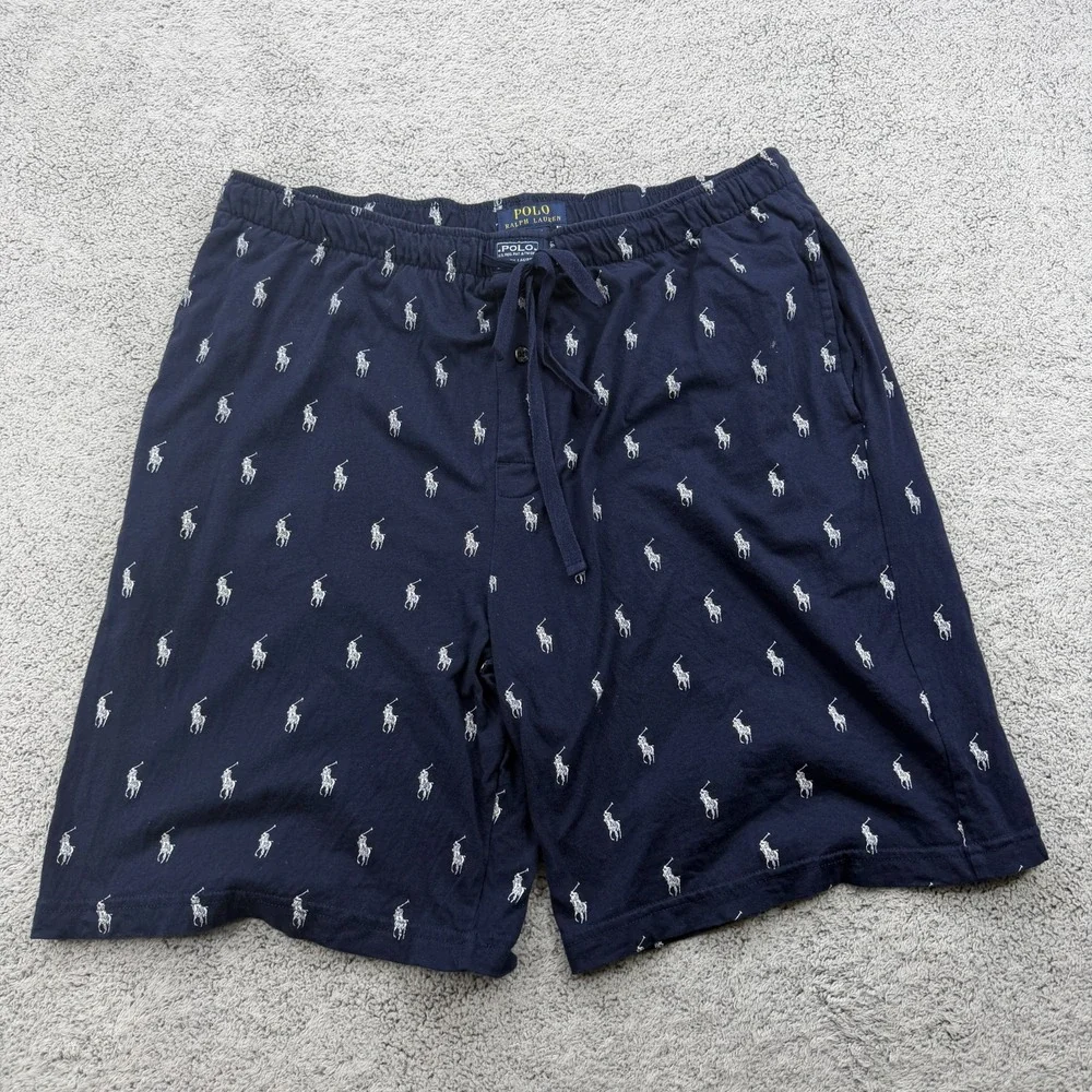Polo Ralph Lauren Pajama Shorts Mens XL Blue Pony Print Lounge Sleep Loungewear